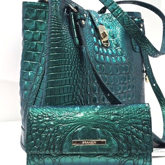 SET: ✅ Brahmin Mystic Green Set: Fiora Bag & Cordelia Wallet✨ NWT, COA & DUSTBAG - Picture 9 of 17